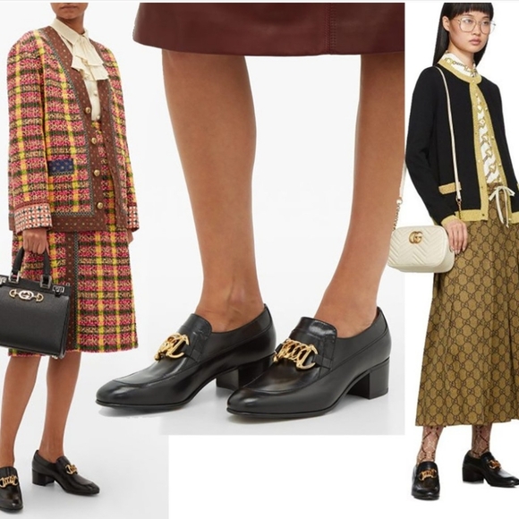 Gucci Horsebit Leather Loafers 36.5 Heeled Slip On Shoes Black - Picture 1 of 11